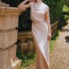 Champagne Satin Draped Gown "Serene Grace" DR492