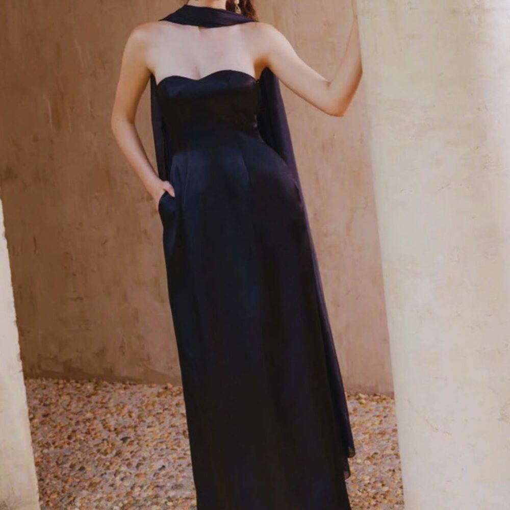 Black Satin Strapless Evening Gown "Midnight Whisper" DR112