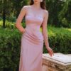 Blush Pink Strapless Draped Evening Gown "Silk Whisper" DR652