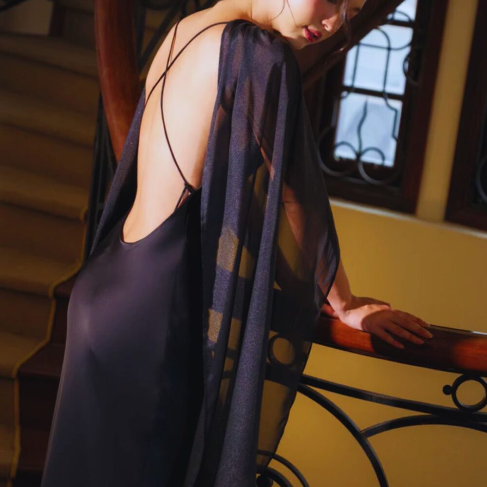 Black Satin Evening Gown “Noir Whisper” DR425
